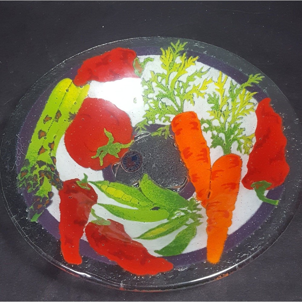 Fused Glass bowl vegetable theme vegetarian gift Peggy Karr fused glass bowl - Picture 9 of 10
